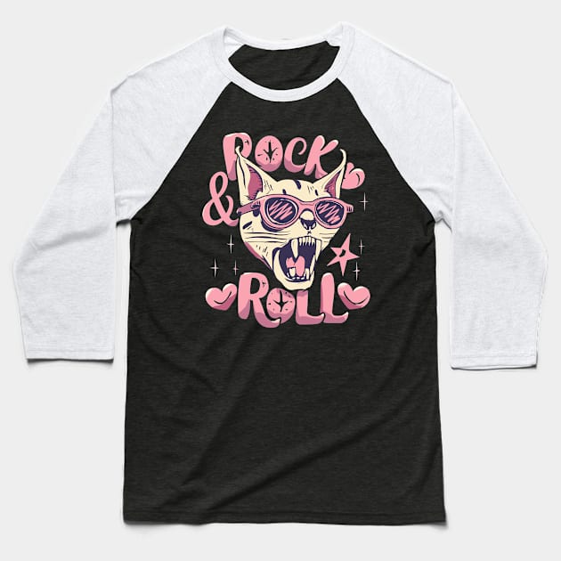 Rock And Roll Pinky Cat Baseball T-Shirt by FanArts